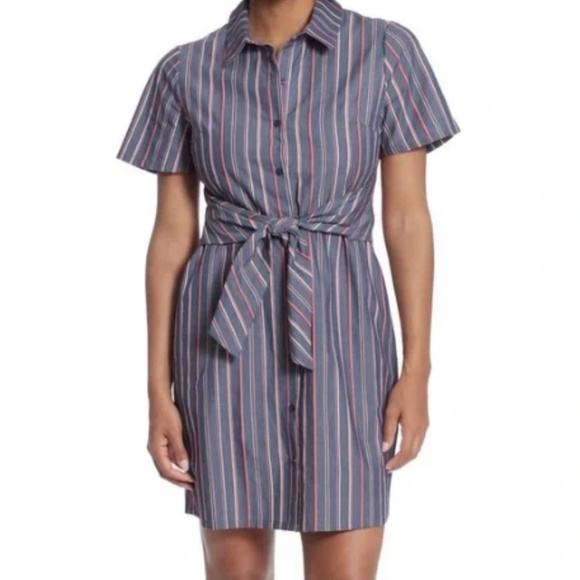 Maggy London Stripe Print Shirt Dress With Tie Belt - Picture 1 of 9